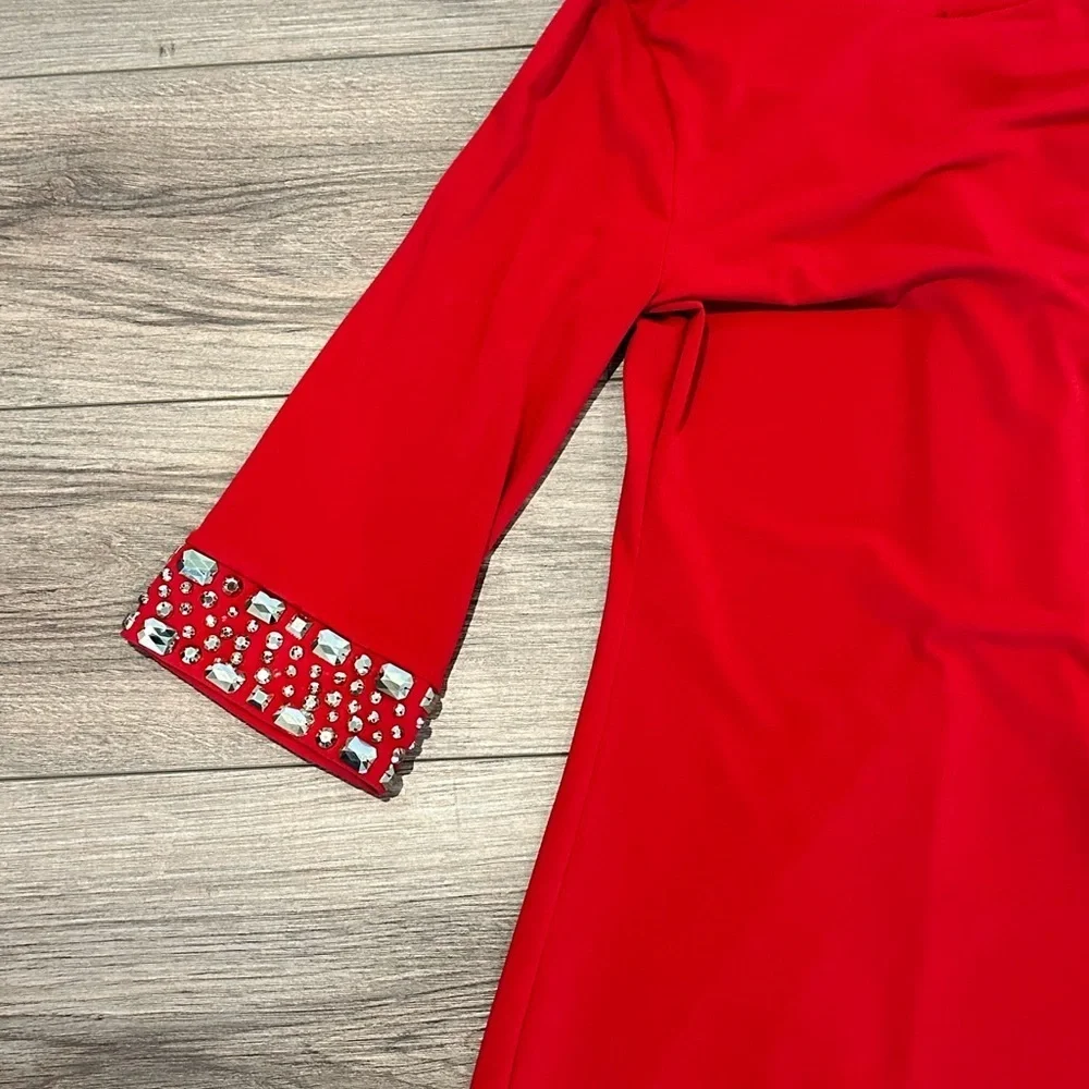 NWOT INC Red Beaded 3/4 Sleeve Tunic Small - Picture 5 of 6